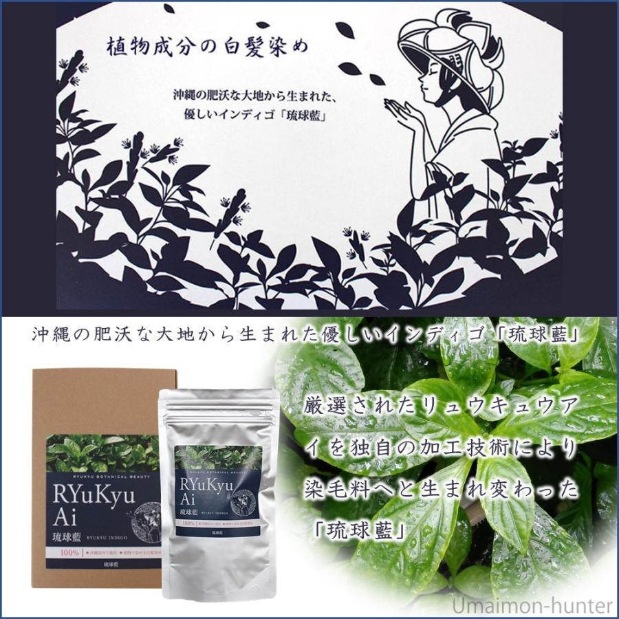 琉球藍 100g 箱入り×1箱 箱無×2P 特許取得済 天然染毛剤 沖縄 人気 土産 ヘナ 白髪染｜umaimon-hunter｜02