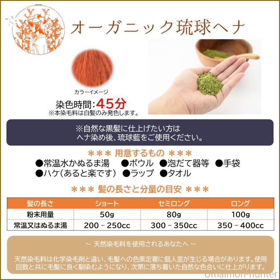 ギフト オーガニック琉球ヘナ 琉球藍 箱無100g×各1P ラッピング 白髪染め 染毛料 国産 沖縄 土産 有機｜umaimon-hunter｜03