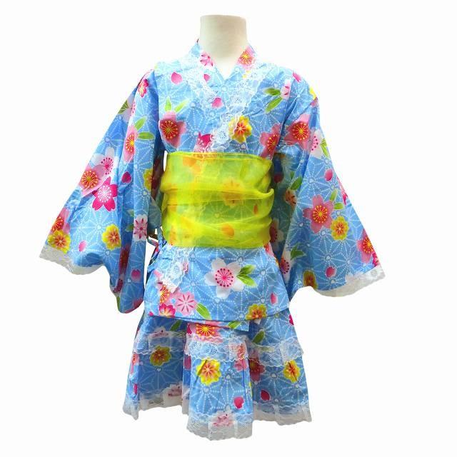 浴衣ドレス 女の子 キッズ 帯付 桜柄 セパレート 浴衣 ゆかた レース使い 綿100 浴衣セット サックス 110 1 130 送料無料 セール Tim 1 Mst 馬一商店 通販 Yahoo ショッピング