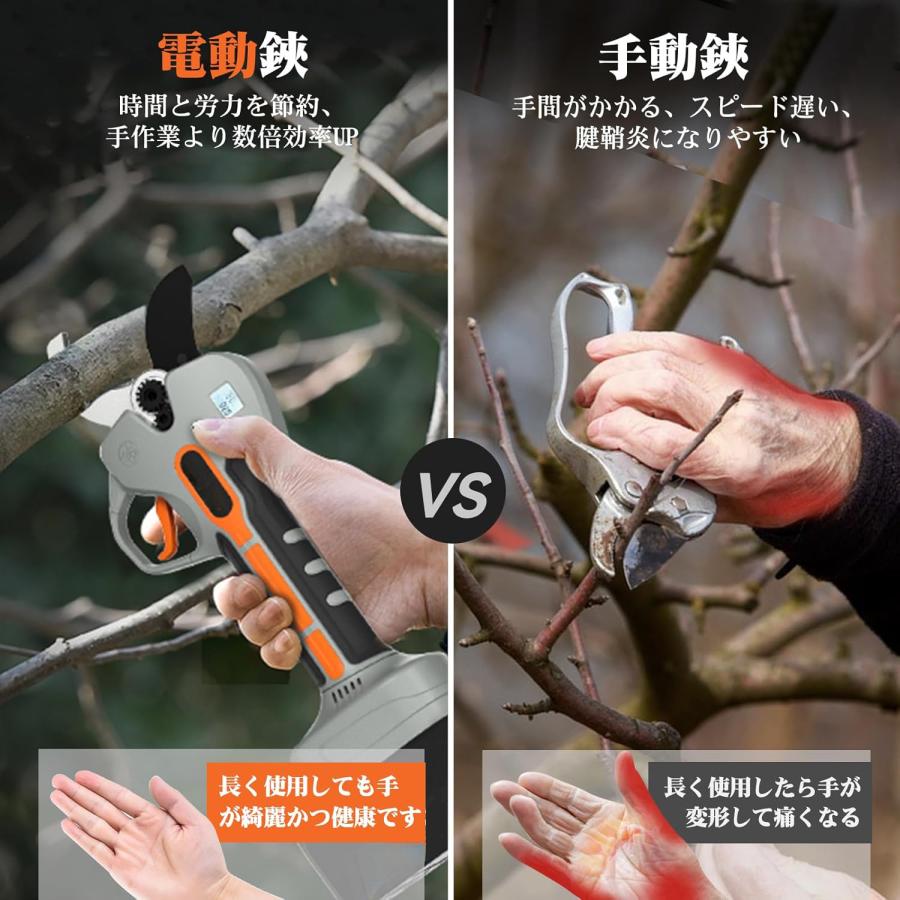 業界初の5cm電動剪定ばさみ 切断回数と残量表示 25V電動バサミ 強い