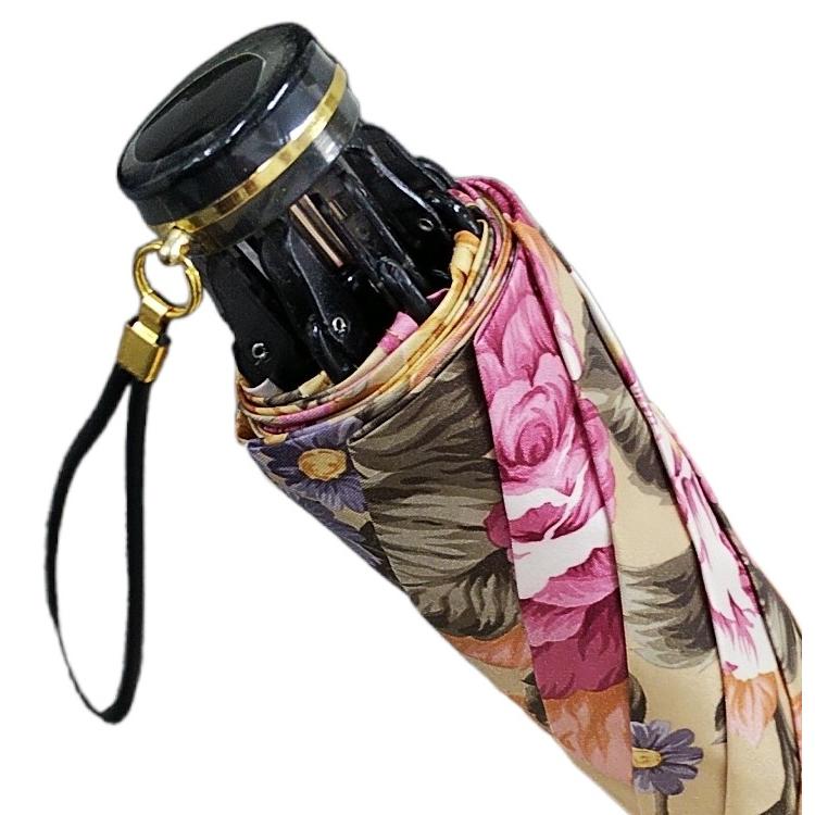 晴雨兼用傘 日本製 GRACITO グラシト レディース傘 コンパクト折りたたみ傘 47cm 軽量 グラスファイバー骨 UVカット サテン 裏花転写プリント バラ柄  母の日 |  | 14