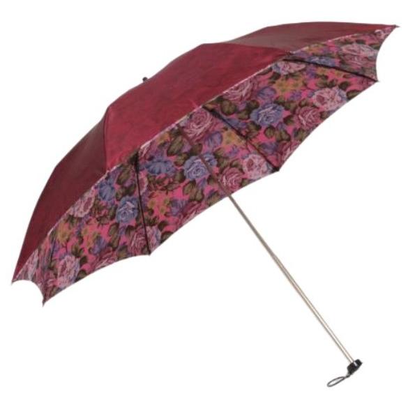 晴雨兼用傘 日本製 GRACITO グラシト レディース傘 コンパクト折りたたみ傘 47cm 軽量 グラスファイバー骨 UVカット サテン 裏花転写プリント バラ柄  母の日 |  | 06