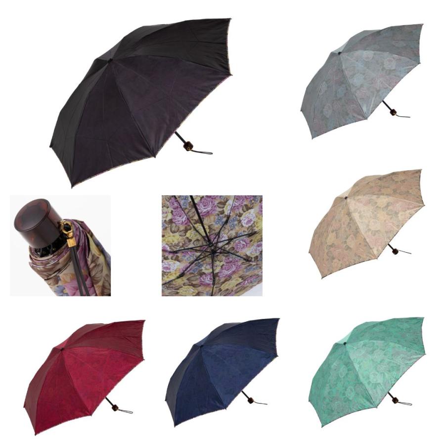 晴雨兼用傘 日本製 GRACITO グラシト レディース傘 ミニ 折りたたみ傘 軽量 カーボン骨 UVカット サテン 裏花転写プリント バラ柄 上品 おしゃれ 母の日 ギフト | 