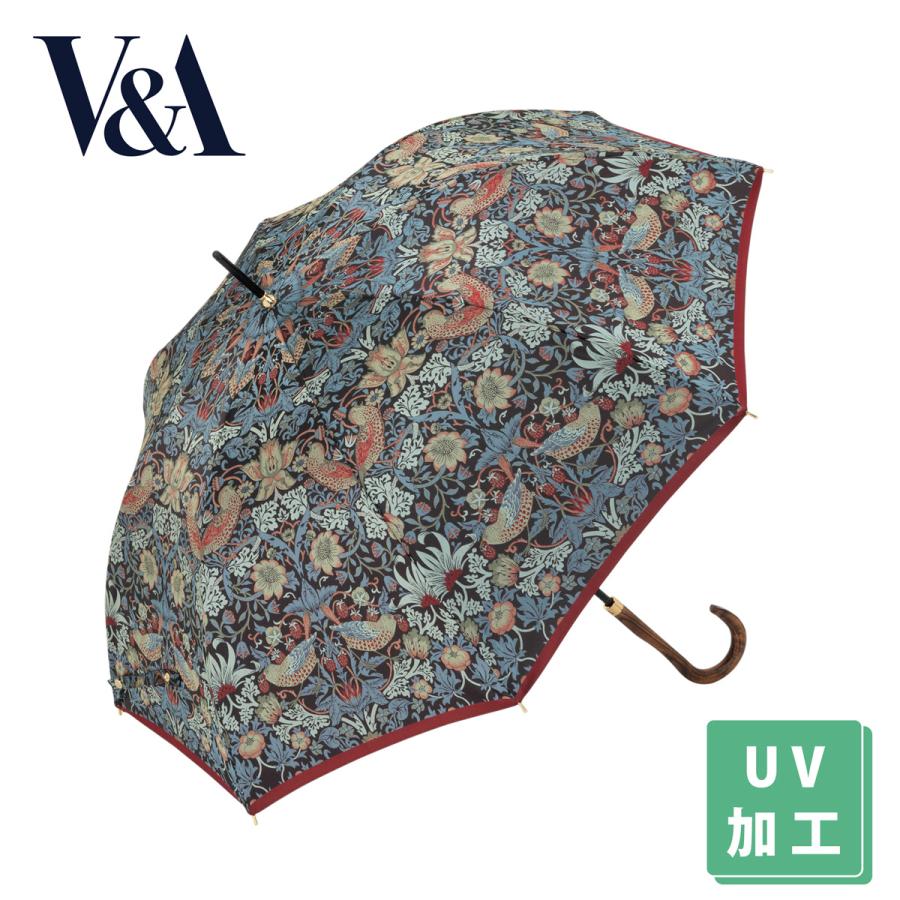 Ｖ＆Ａ（ ヴィクトリア&アルバート博物館） 晴雨兼用（UV加工） 先染めジャガード織 いちご泥棒 ウィリアム・モリス 手開傘 60cm VA90001 日本製｜umbe-plus｜02