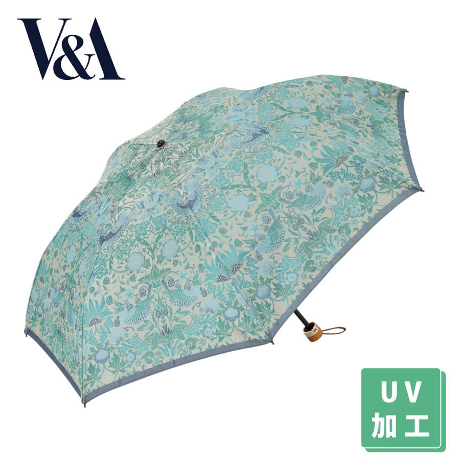 V&A ウィリアムモリス　いちご泥棒　折りたたみ傘 晴雨兼用　UVカット加工 V&A モリス いちご泥棒 ジャカード生地晴雨兼用傘 折りたたみ傘
