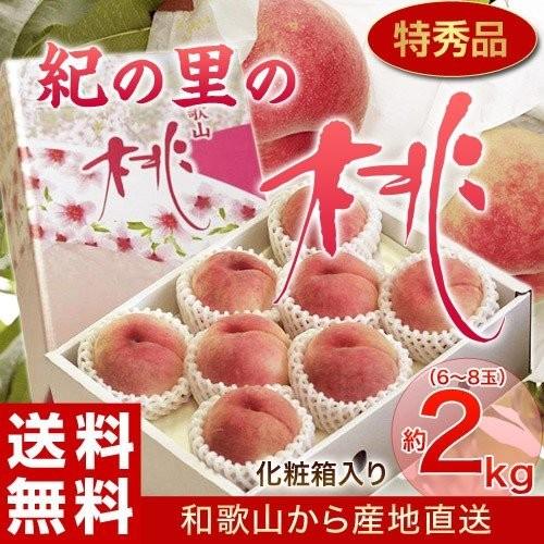 『紀の里の桃』和歌山産 特秀品 約2kg（6〜8玉）化粧箱 ※常温 送料無料｜umeebeccyasannriku