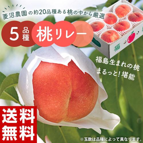 菱沼農園 福島生まれの桃 ５品種リレー （はつひめ、ふくあかり、あかつき、かぐや、黄ららのきわみ） 約2kg (6〜9玉) 産地箱 福島県産 ※常温 送料無料｜umeebeccyasannriku