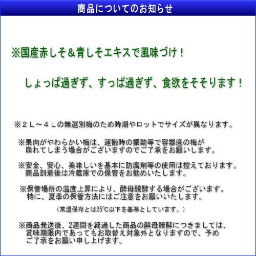 【つぶれ梅上級品！お得！】熊野味匠ちょっとだけつぶれ梅干 ［しそ漬け］ 2Kg〈500g×4〉 紀州南高梅 (塩分約8%) |  | 04