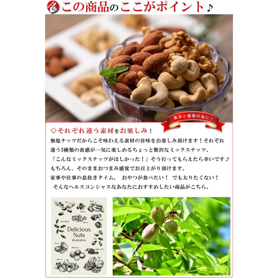 ミックスナッツ 素焼き 3種類 （ アーモンド カシューナッツ くるみ