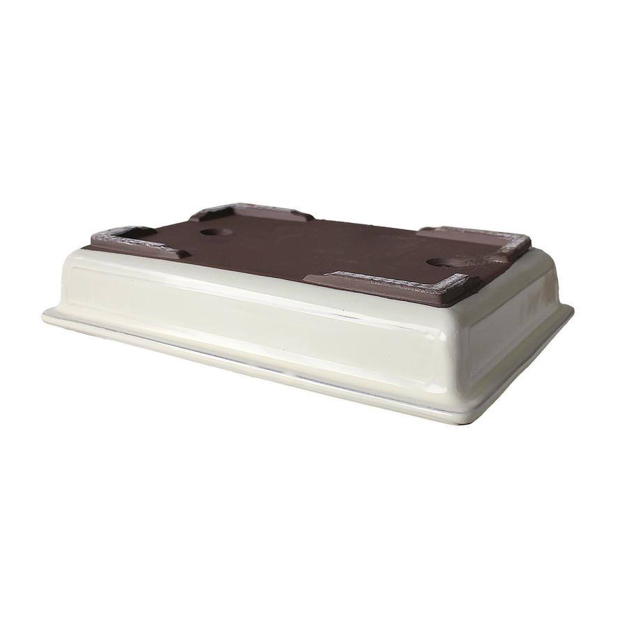 盆栽鉢 10号 長角マド入 白色 クリーム釉 瀬戸焼 陶器 四角 浅型