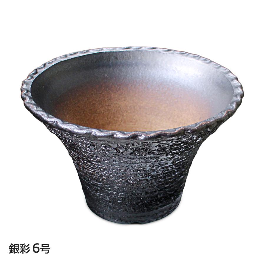 盆栽鉢 6号 ソリ型 銀彩 信楽焼 山野草 観葉植物 アガベ 塊根
