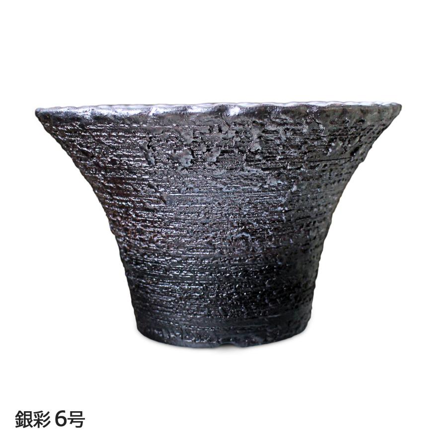 盆栽鉢 6号 ソリ型 銀彩 信楽焼 山野草 観葉植物 アガベ 塊根