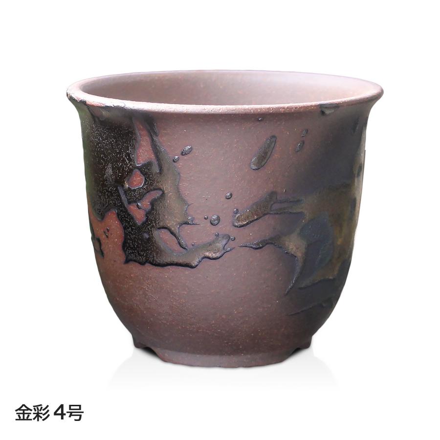 盆栽鉢 エビネ鉢 4号 四日市萬古焼 金彩 黒 赤吹 黒吹 金吹 5色 丸