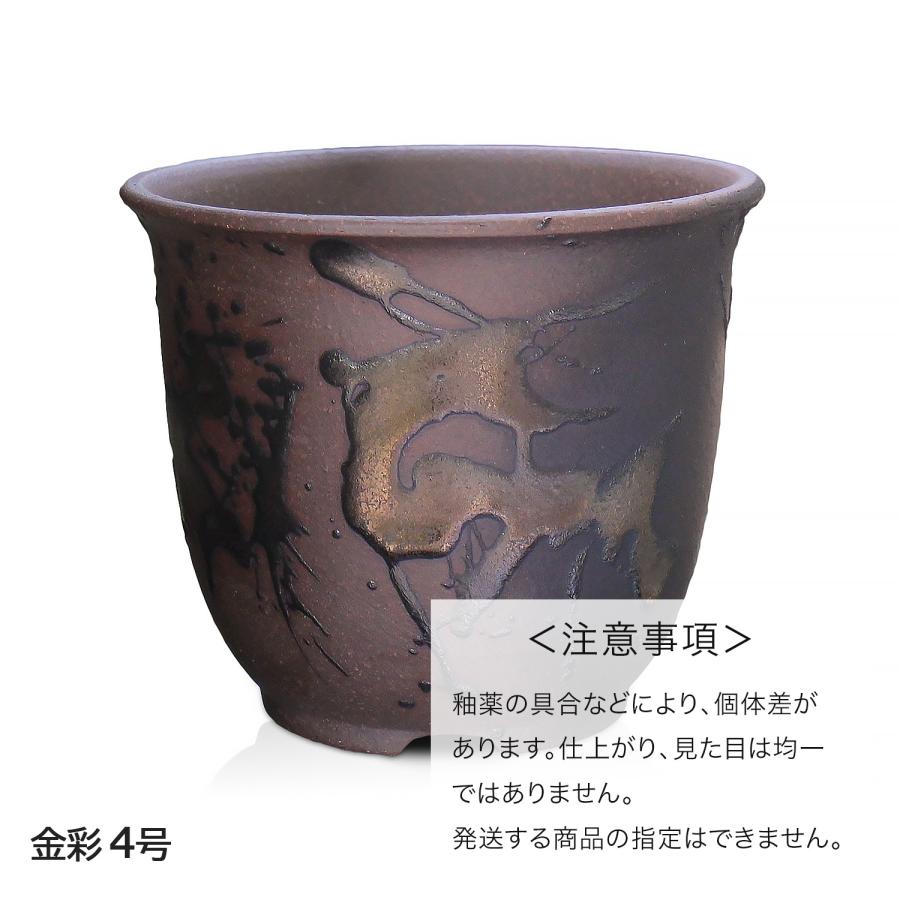盆栽鉢 エビネ鉢 4号 四日市萬古焼 金彩 黒 赤吹 黒吹 金吹 5色 丸