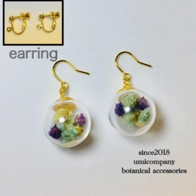 コロコロかすみ草 ブルー ガラスドーム イヤリング Glazed Garden 残りわずか
