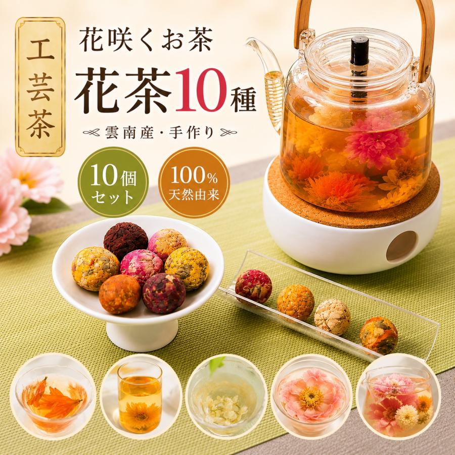 工芸茶 花咲くお茶 花茶10種 10個セット 雲南産 手作り 龍珠花茶