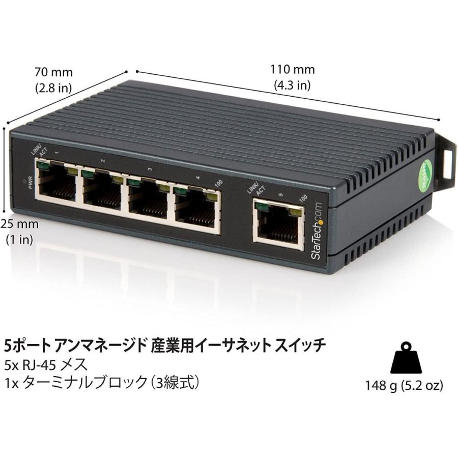 ネット公式 StarTech.com 5ポート産業用スイッチングハブ DINレールに取付け可能 IES5102
