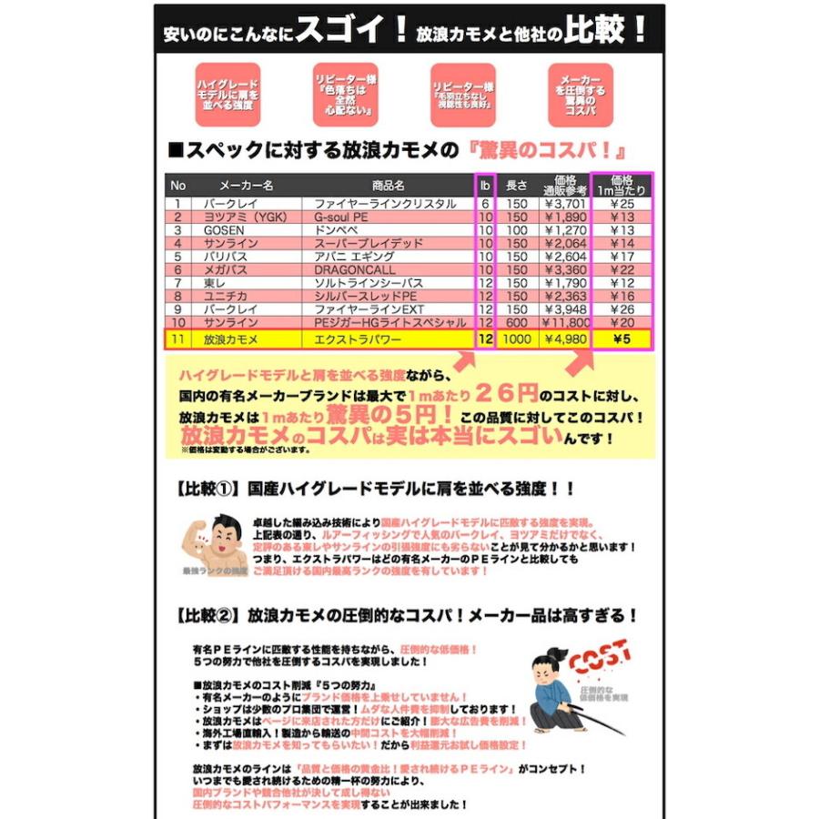 PEライン 放浪カモメ 2.5号 500m 31lb クリア ホワイト マーカー 釣り糸 釣糸 500メートル 150m 3回巻相当 xp｜umineko-shoji｜11