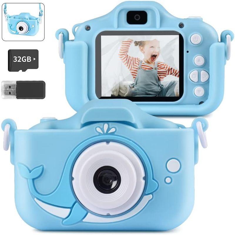 子供用カメラ キッズカメラ 前後4800w画素 2.0インチIPS画面 子供用デジタルカメラ 1080P HD 自撮り 32GBメモリーカー