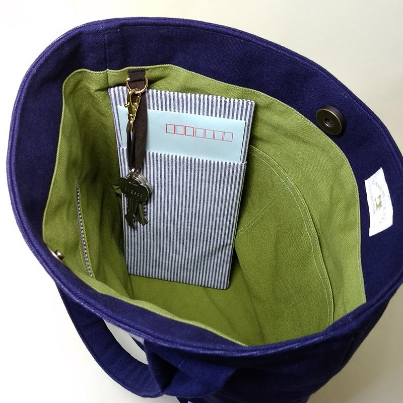 帆前掛けトートバッグ リメイク 隠しポケット付き底板 RT-013 : うみ  