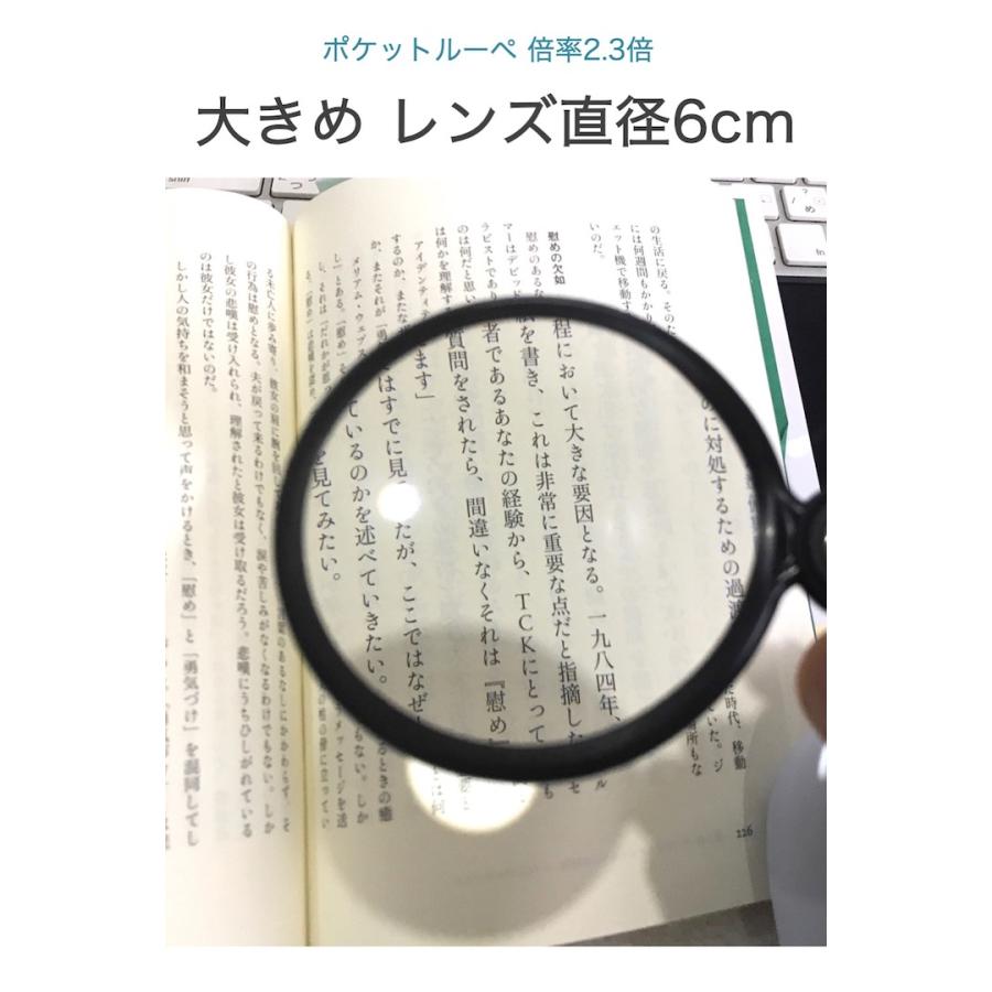 ポケットルーペ 倍率2.3倍 レンズ径 57mm 大きめ ソフトカバー付き