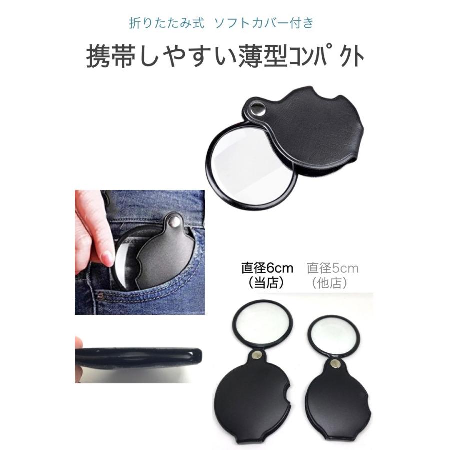 ポケットルーペ 倍率2.3倍 レンズ径 57mm 大きめ ソフトカバー付き