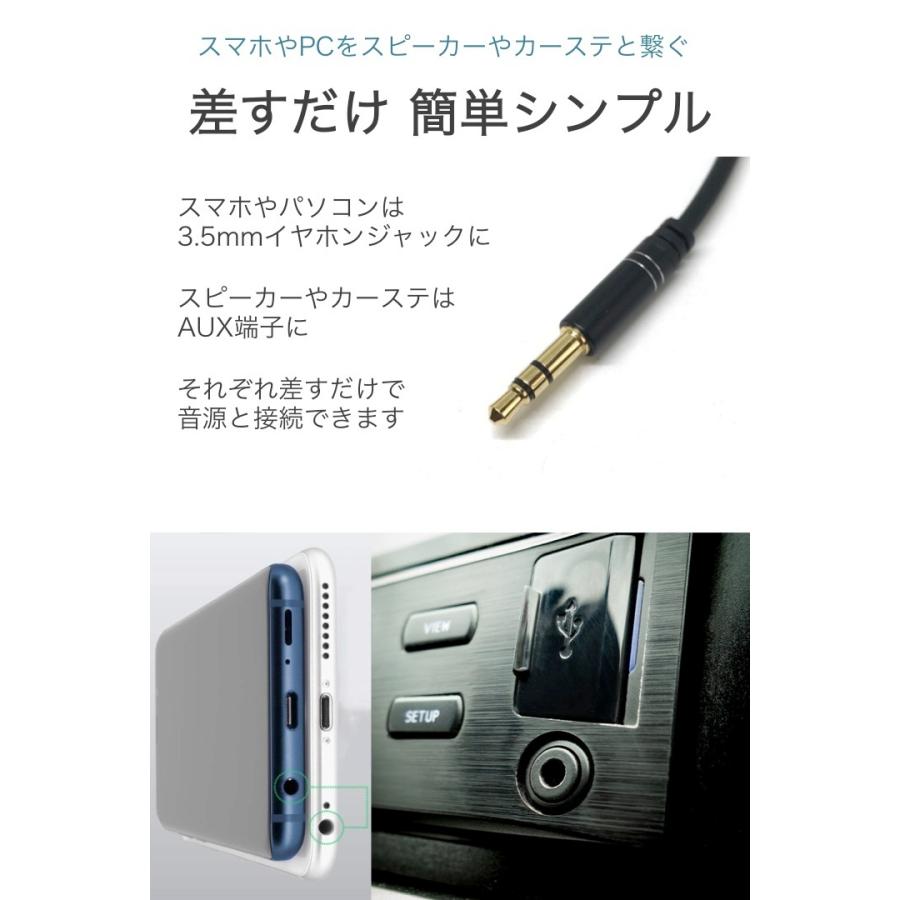 AUXケーブル 長さ1m ステレオミニプラグ オーディオケーブル 3極 3.5mm