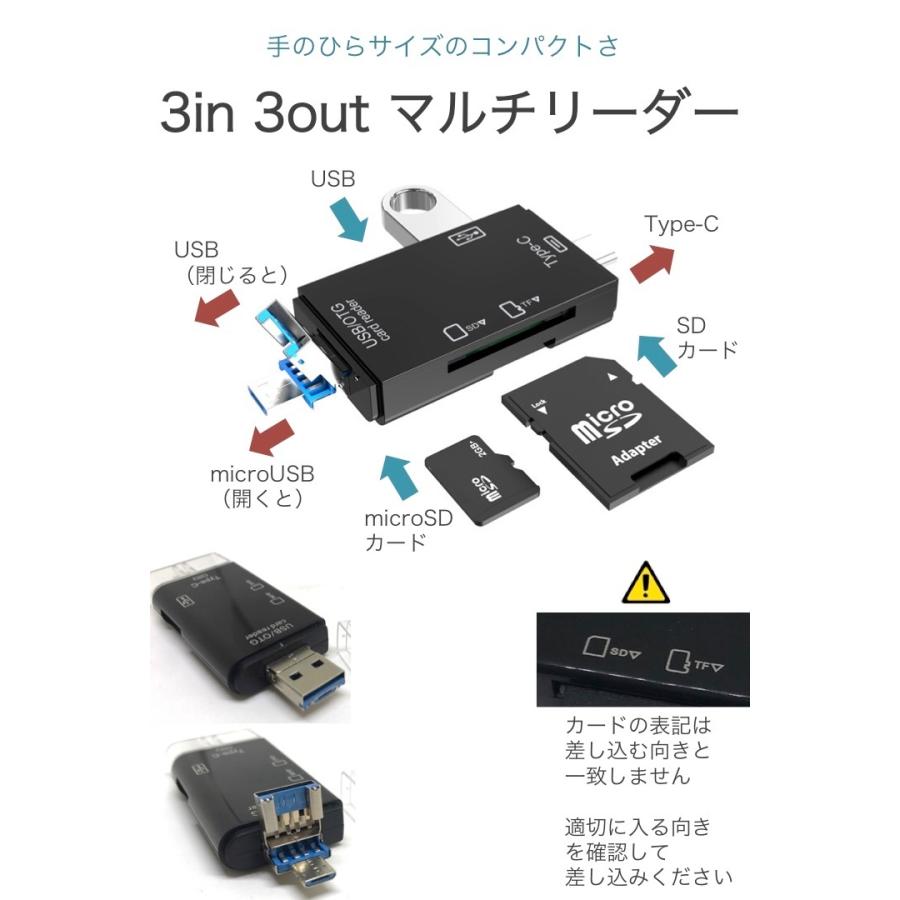 SDカードリーダー 3in1 Type-C microUSB SDカード microSDカード UBS