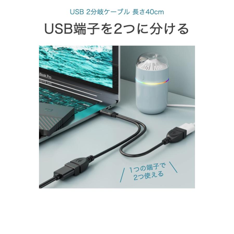 USB 2分岐ケーブル 長さ40cm USB2.0 充電 データ転送 分岐 USB 2分岐ケーブル 長さ40cm USB2.0 充電 データ転送 分岐