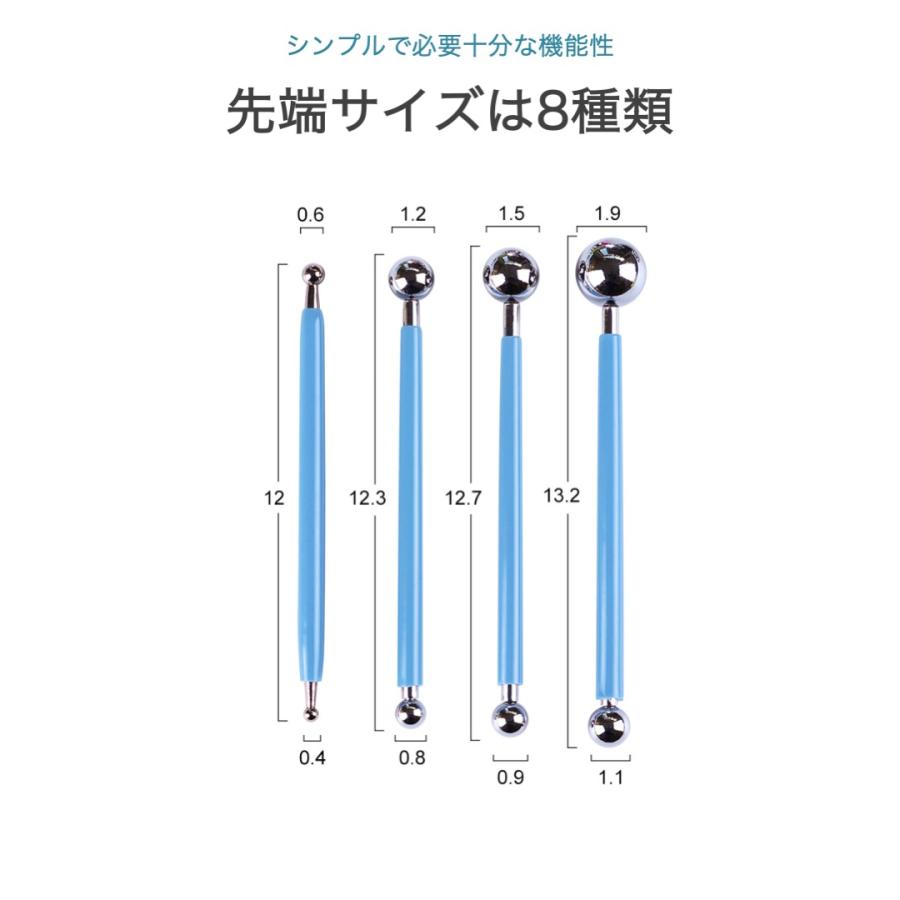 粘土 細工棒 4本セット 先端8種類 粘土棒 ステンレス 丸め棒 ヘラ セット 丸棒 クレイ グリップ 滑り止め 細工 丸める 伸ばす シュガークラフト｜umiwo｜03