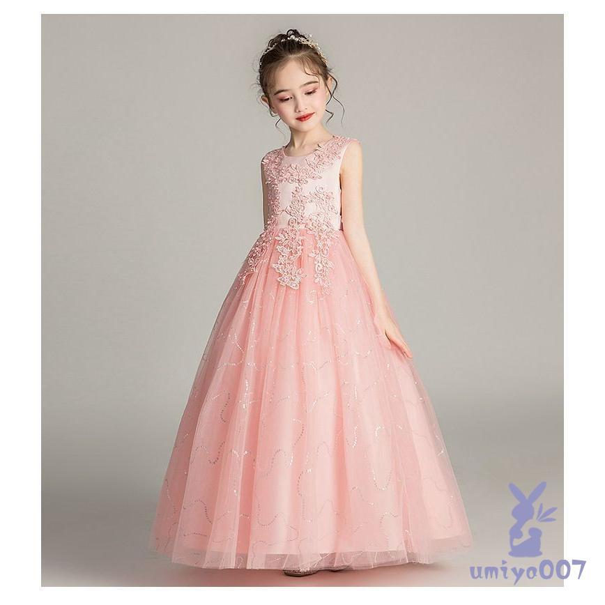 子供ドレス キッズドレス 女の子 フォーマル発表会 結婚式 ワンピース   ドレス パーティドレス  入学式 刺繍 レース ノースリーブ ロング丈 | ブランド登録なし