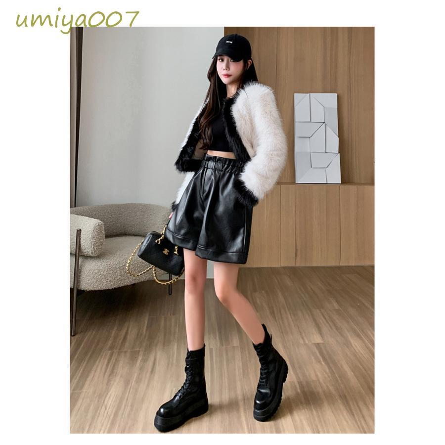 レザーパンツ レディース ハイウエスト ショートパンツ 短パン レザーパンツ レディース ハイウエスト ショートパンツ 短パン