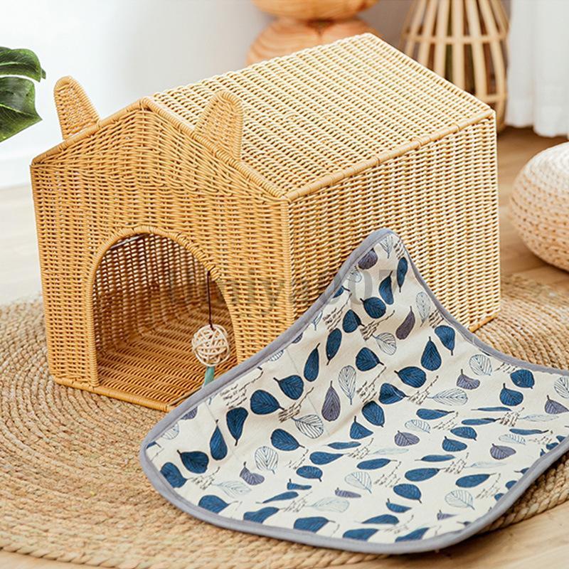 猫ちぐら おしゃれ キャットハウス ちぐら 籠 ラタン 猫用ベッド 猫耳