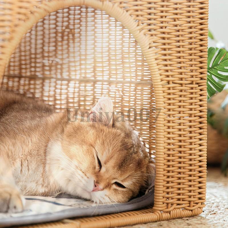 猫ちぐら おしゃれ キャットハウス ちぐら 籠 ラタン 猫用ベッド 猫耳