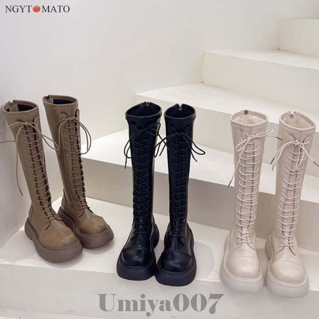 ジョッキーブーツ レディース ロングブーツ 編み上げブーツ ラウンド