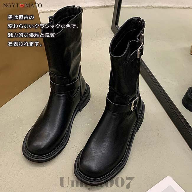 ショートブーツ 黒 ラウンドトゥ PU 柔らかい コーンヒール ブーツ