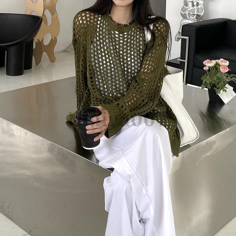 メッシュニット レディース 夏用 サマーニット 透かし編み 肌