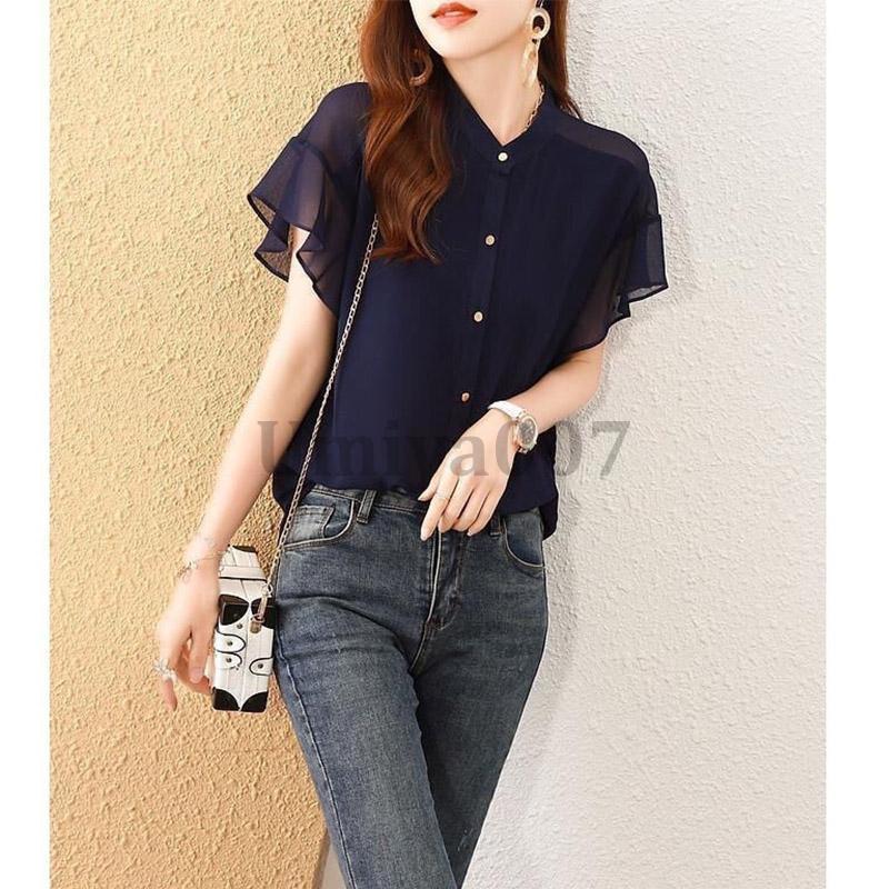 シャツ ブラウス レディース 夏 きれいめ 半袖 前開き シフォン 着回し