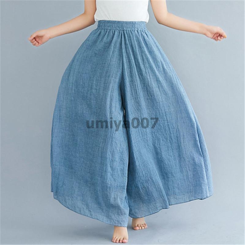 ガウチョパンツ ワイドパンツ 綿麻 ゆるひら ひらひら ウエストゴム