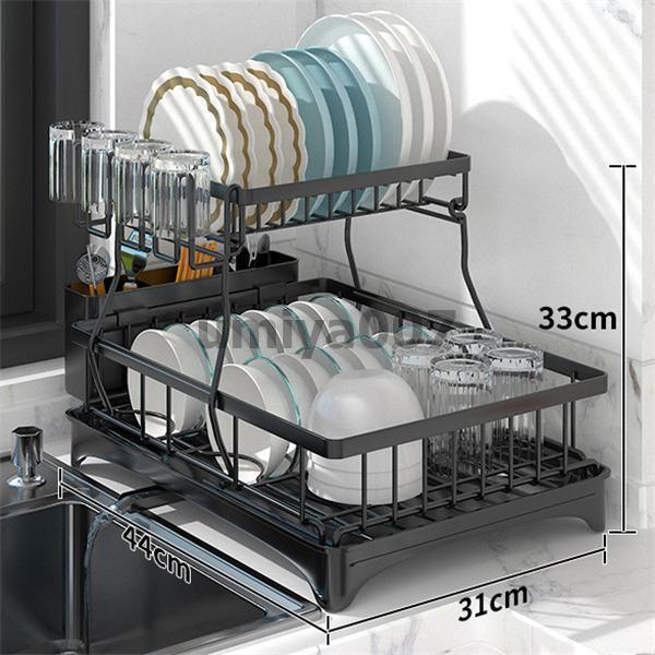 水切りラック 2段 スチール製 省スペース 大容量 おしゃれ 北欧 食器 お皿 茶碗 コップ 台所 キッチン 収納 整理 水切り ラック トレー カゴ｜umiya007｜06