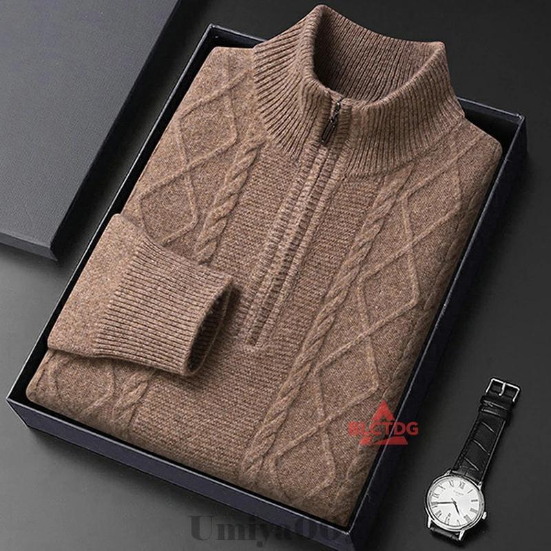 爆買 セーター メンズ ウール100%「高品質」襟付きニット ハーフジップ