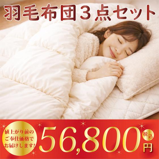 羽毛布団3点セット・組布団 シングルサイズ（羽毛掛け布団・三層羊毛混