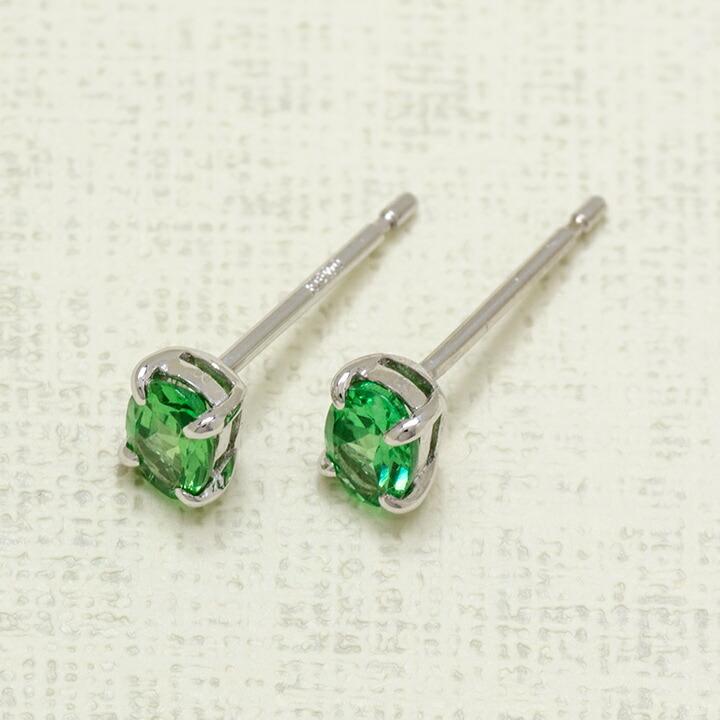 スタッドピアス グリーンガーネット イヤリング 両耳用 PT900・K18 