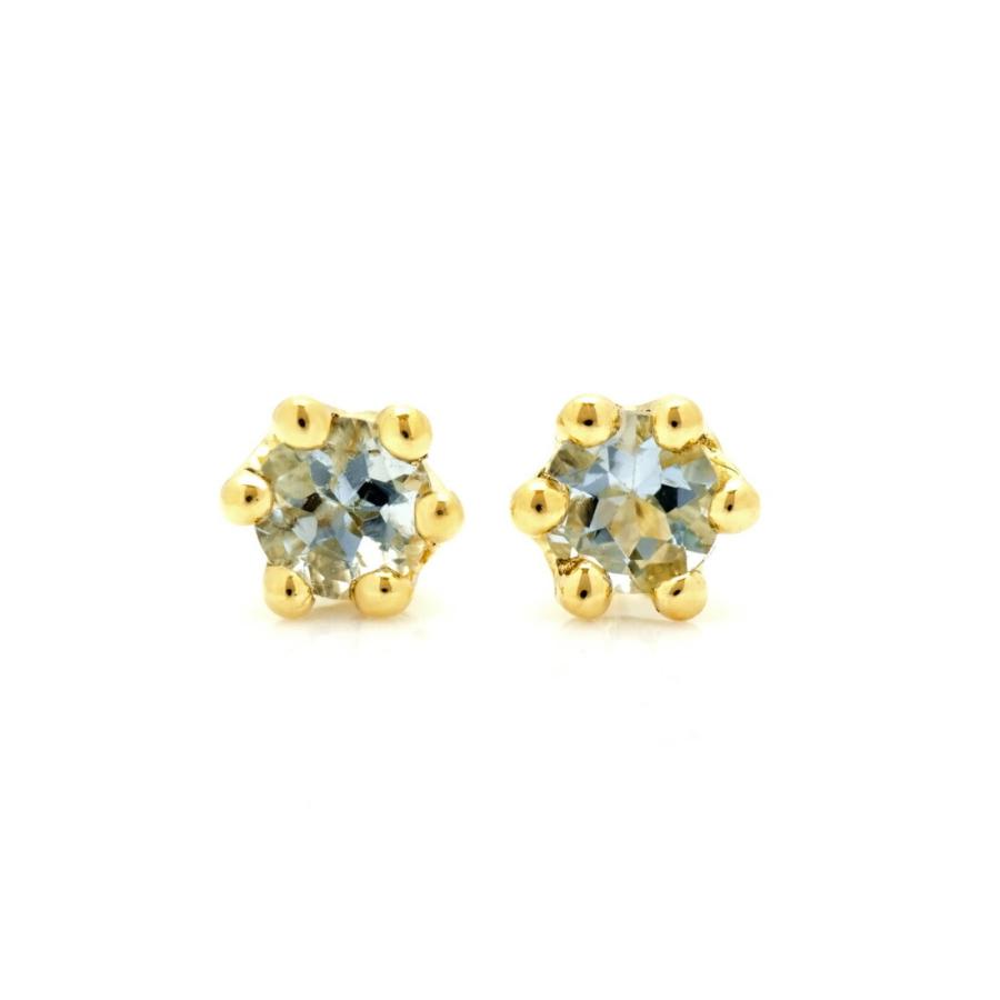 K18 アクアマリン スタッド K18 爪留め 誕生石 スタッドピアス（3mm）【3月アクアマリン