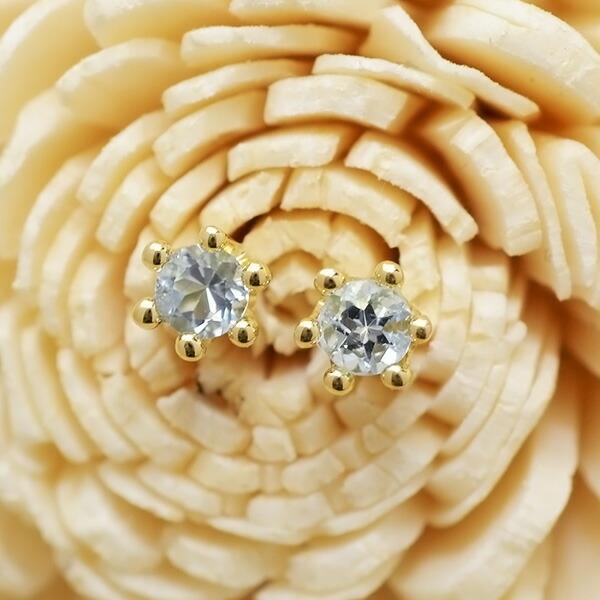 スタッドピアス アクアマリン K18 ゴールド reginetta 3月誕生石