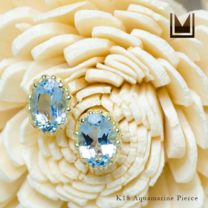 K18 18金 18k 18キン　5mm 天然石アクアマリン　スタッドピアス 楽天市場】アクアマリン ピアス 18金 k18 ダイヤダイヤ取り巻き