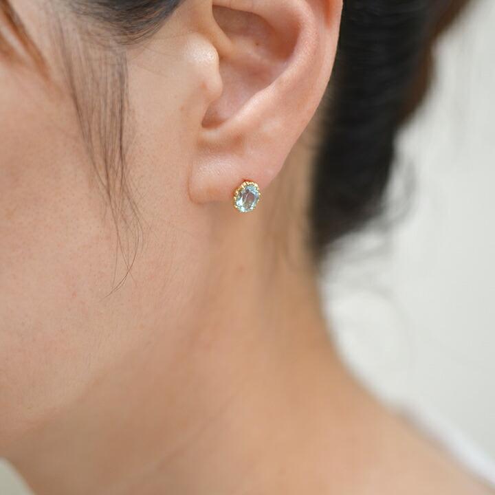 スタッドピアス アクアマリン fresco イヤリング 両耳用 PT900・K18 