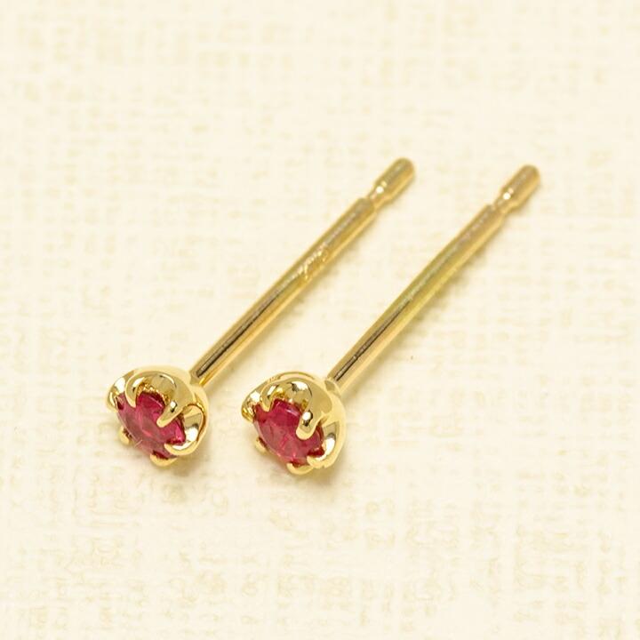 スタッドピアス レッドスピネル ゴールド K18 レディース 18K 18金