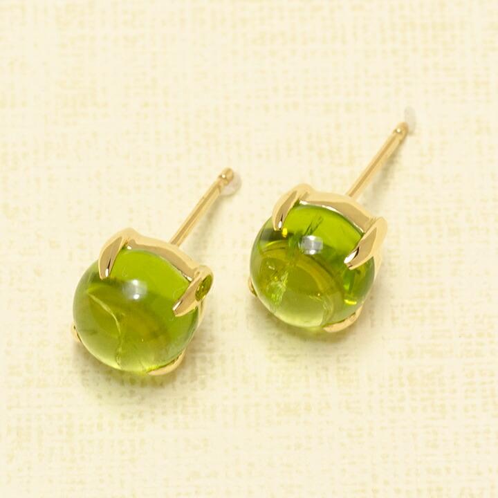 スタッドピアス ペリドット カボション イヤリング 両耳用 PT900・K18