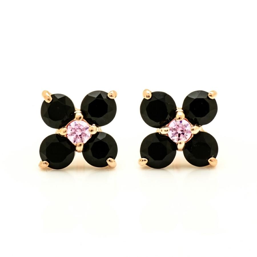 スタッドピアス オニキス ピンクキュービックジルコニア 花 フラワー